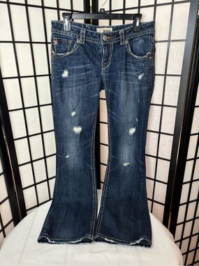 MEK Dark Wash Distressed Bootcut Jeans - Size 29x32